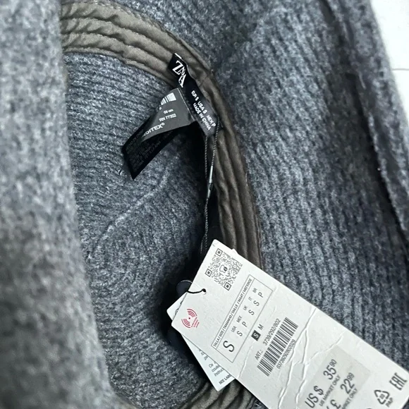 ZARA NWT Gray Charcoal Wool Ribbed Knit Hat size S - Picture 3 of 4